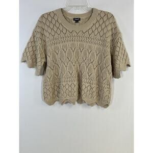 Splendid Women's M Beige Knit Sweater Crocheted Short Sleeve Scalloped Hem NWOT